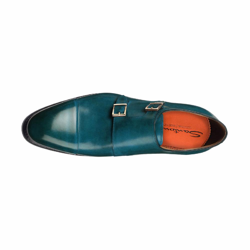 Santoni Doppia fibbia da uomo in pelle turchese Soddisfazione Garantita