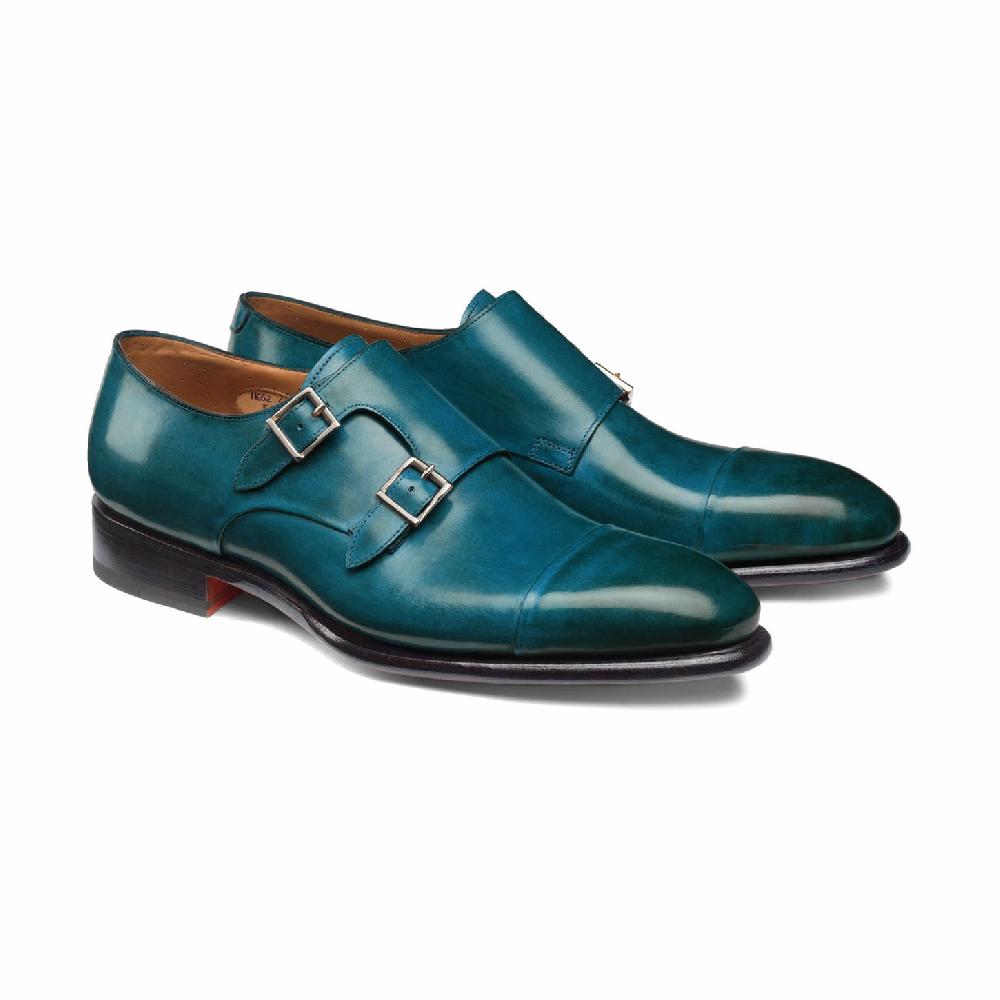 Santoni Doppia fibbia da uomo in pelle turchese Soddisfazione Garantita