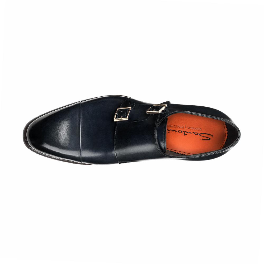 Santoni Doppia fibbia da uomo in pelle blu Qualità Garantita