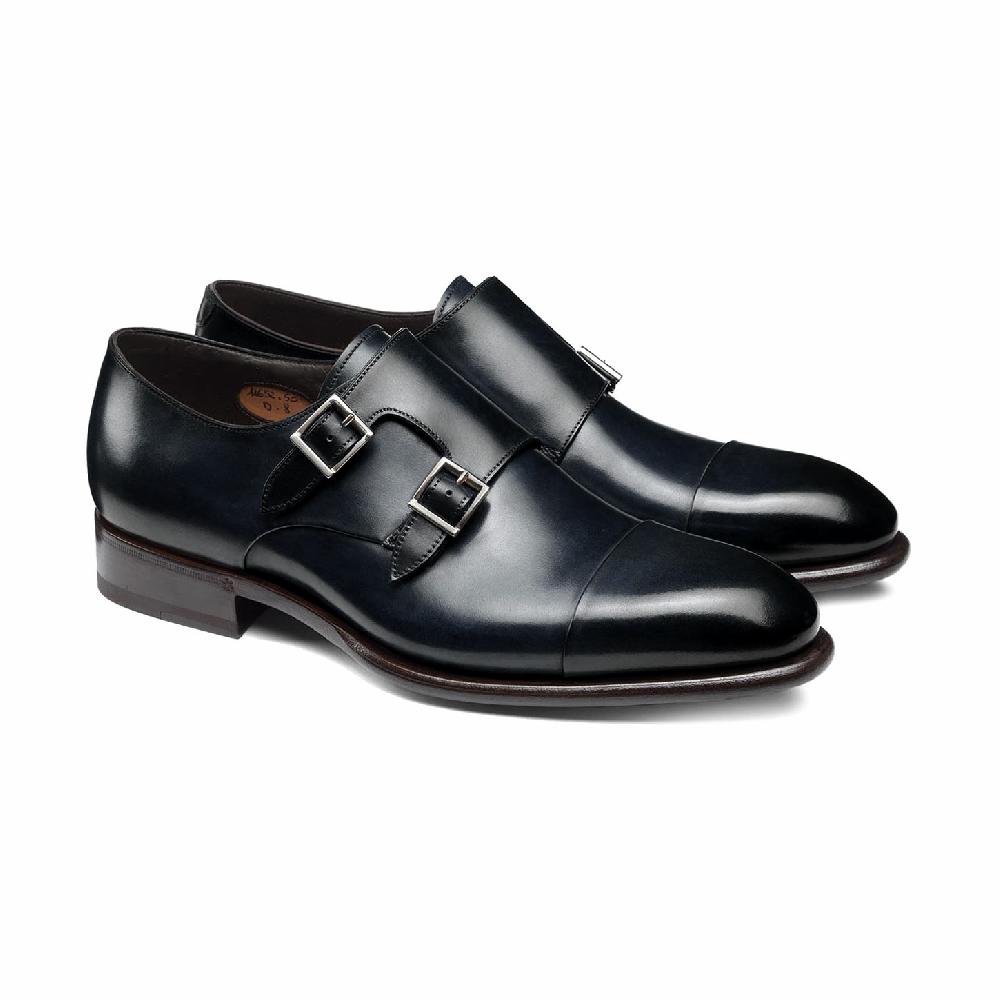 Santoni Doppia fibbia da uomo in pelle blu Qualità Garantita
