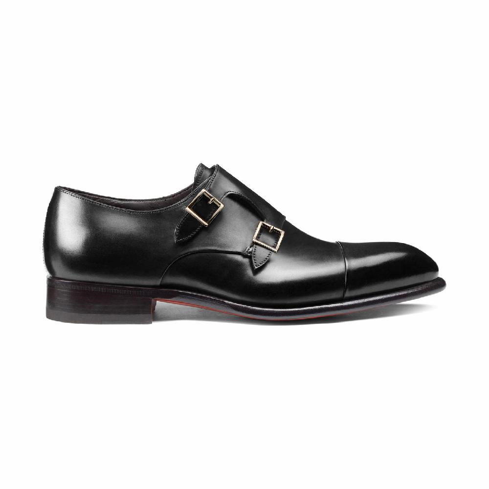 Santoni Doppia fibbia da uomo in pelle nera