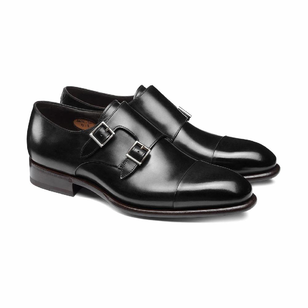 Santoni Doppia fibbia da uomo in pelle nera Negozi Online