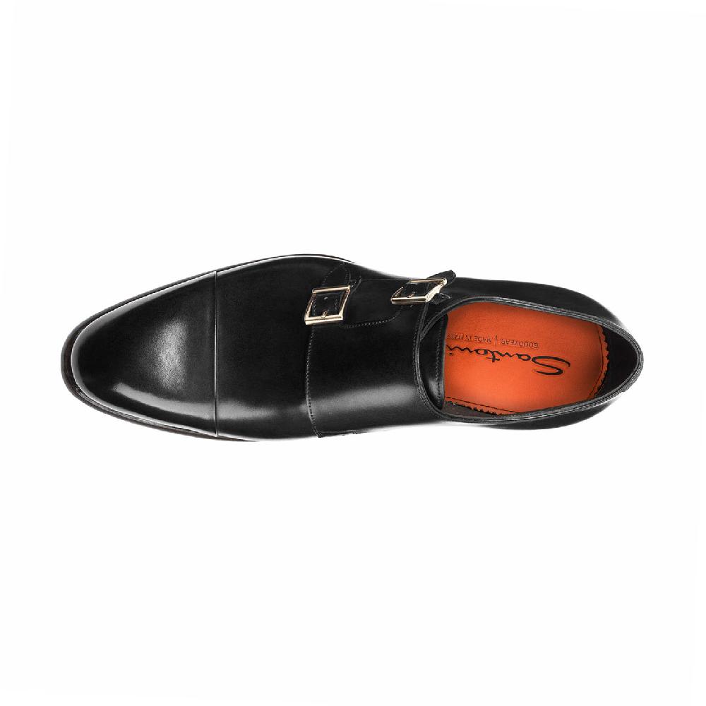 Santoni Doppia fibbia da uomo in pelle nera Negozi Online