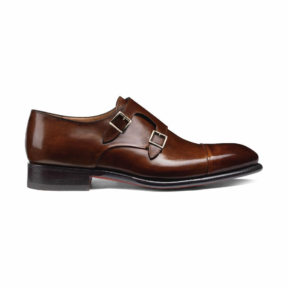 Santoni Doppia fibbia da uomo in pelle marrone medio