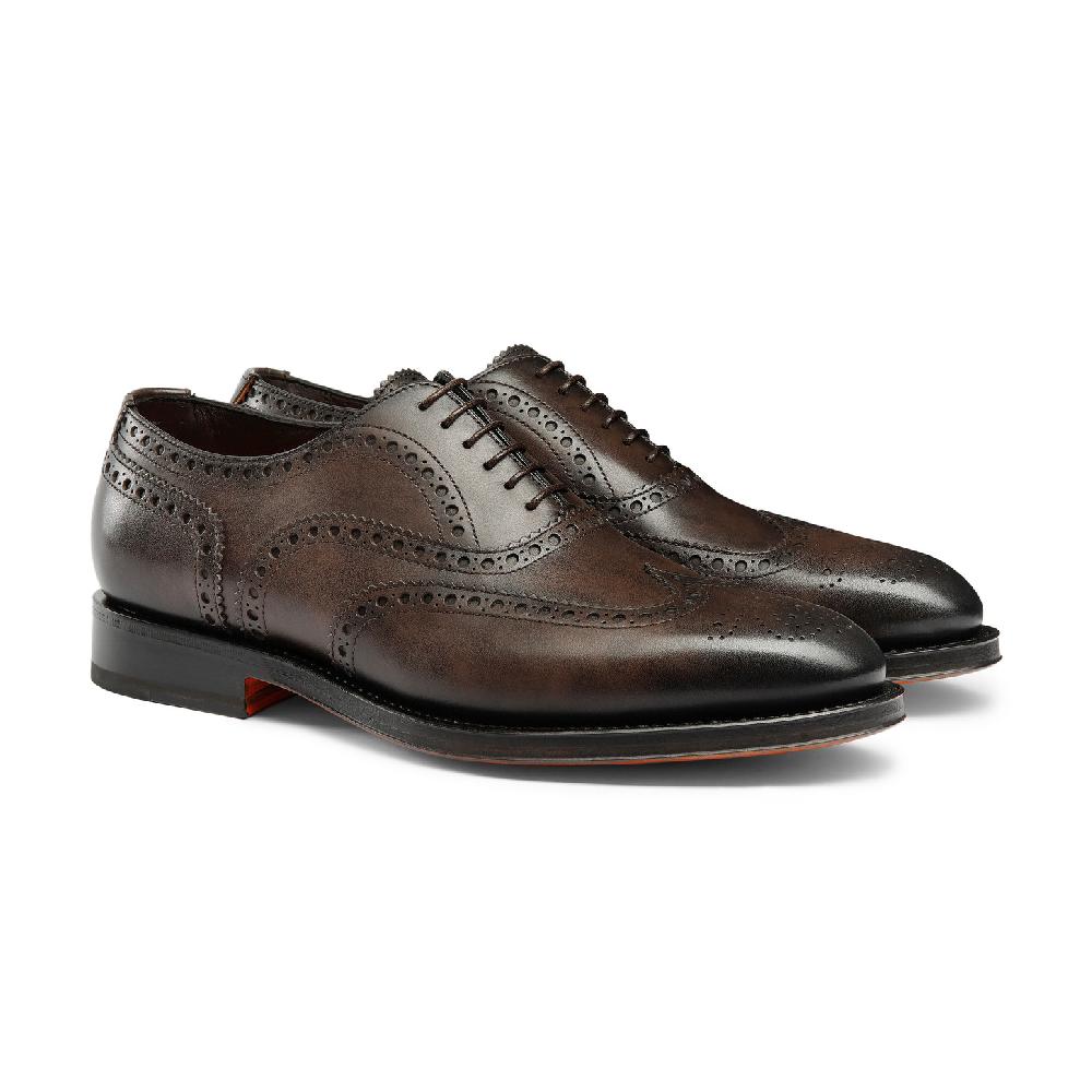 Santoni Stringata oxford brogue da uomo in pelle anticata marrone Fino Al -60%
