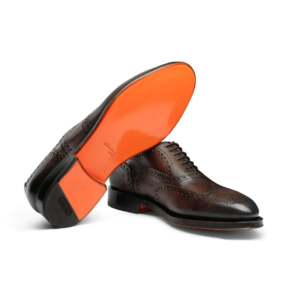 Santoni Stringata oxford brogue da uomo in pelle anticata marrone Fino Al -60%