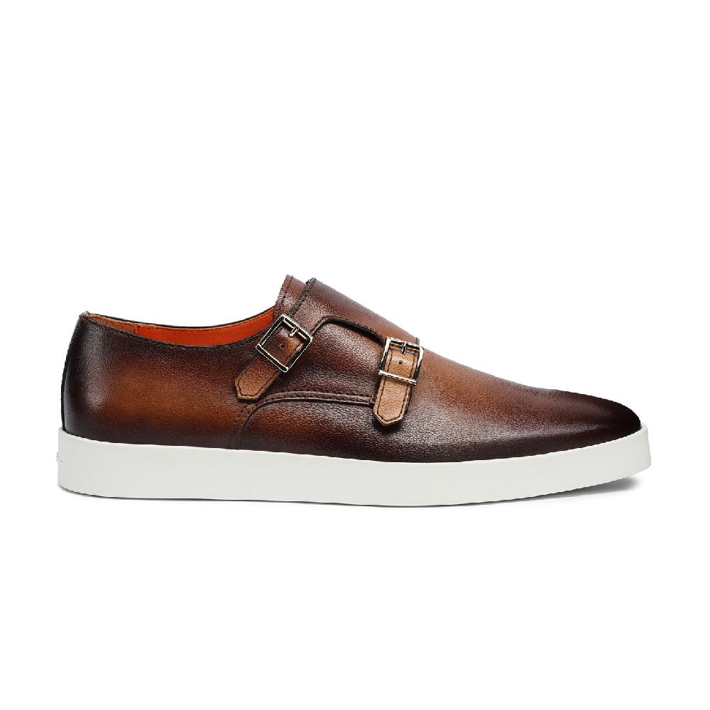 Santoni Doppia fibbia da uomo in pelle bottalata marrone