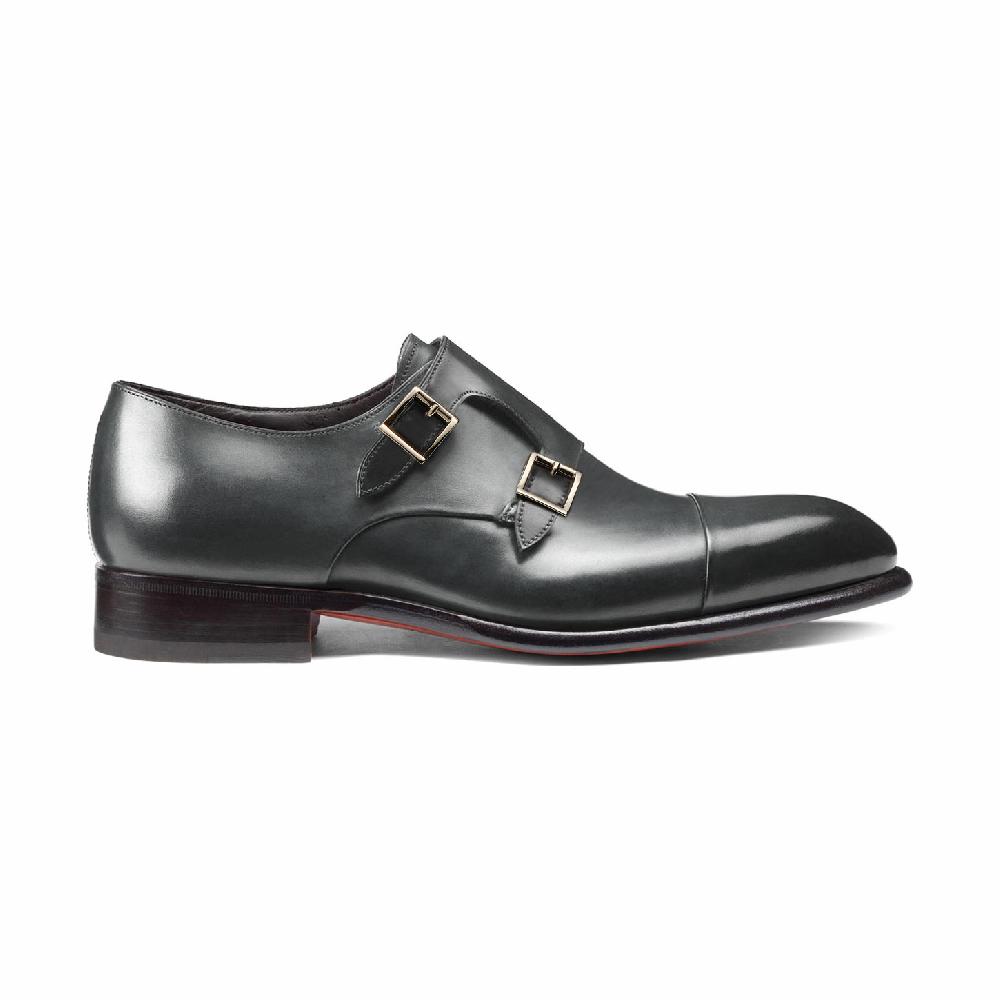 Santoni Doppia fibbia da uomo in pelle grigia
