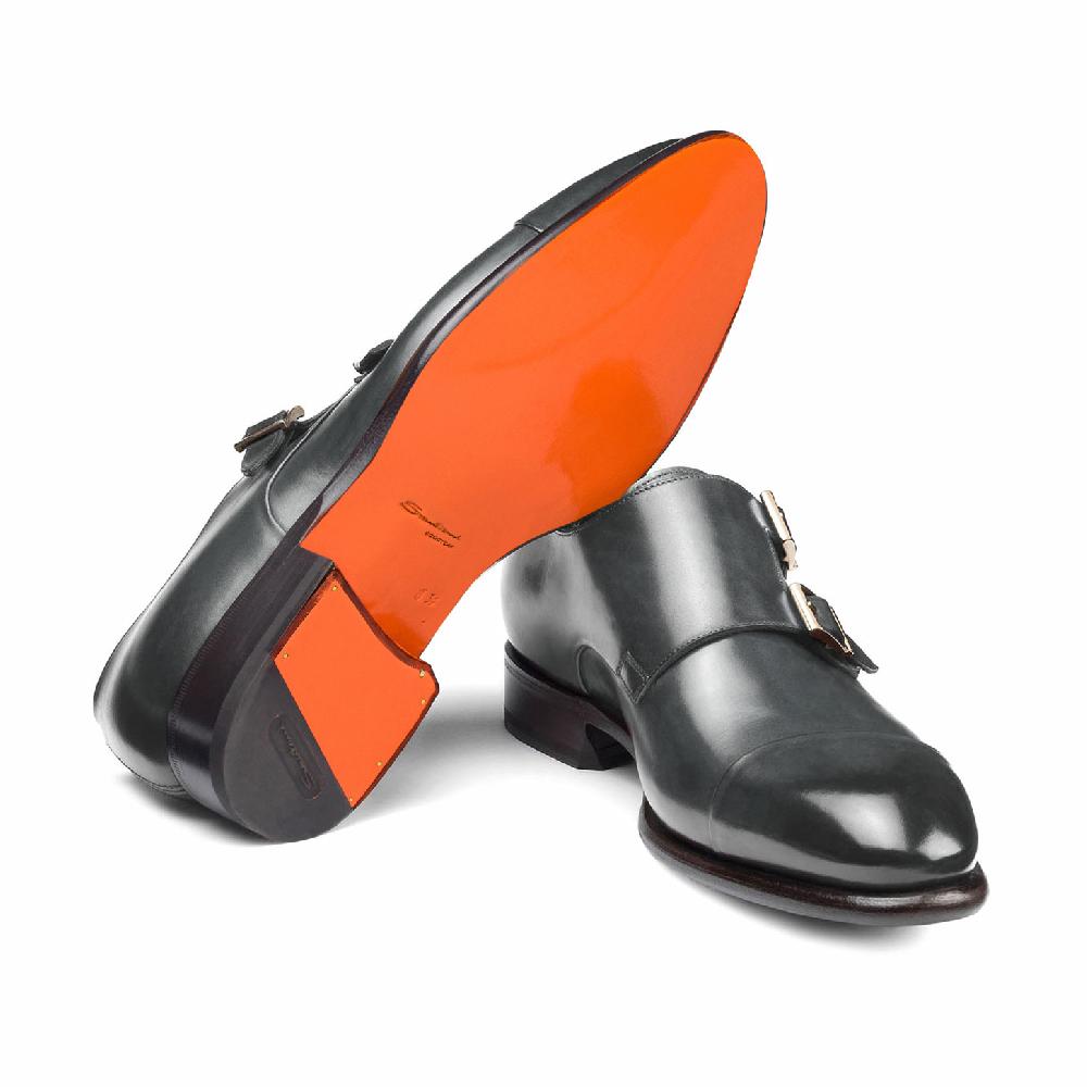 Santoni Doppia fibbia da uomo in pelle grigia Affare Del Giorno