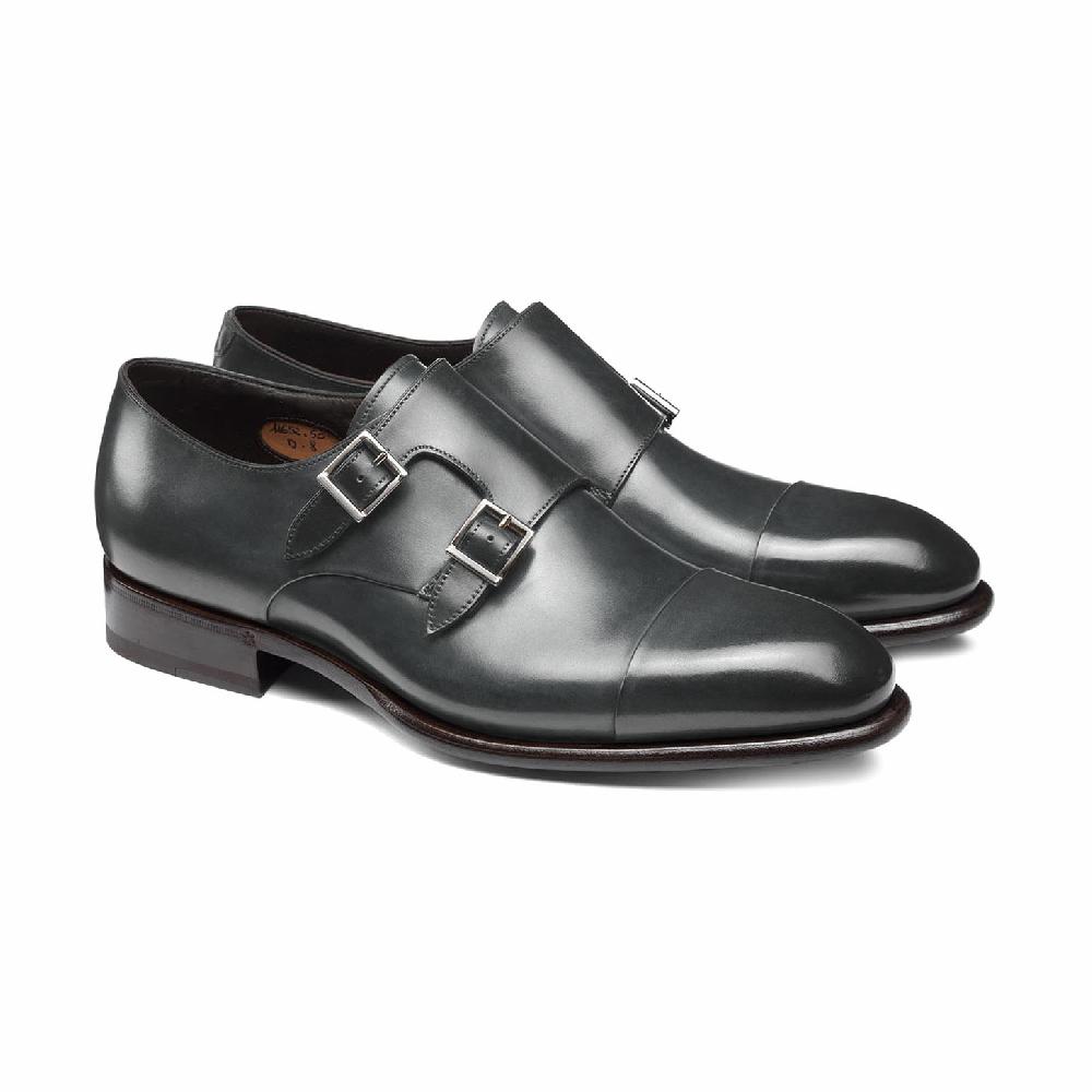 Santoni Doppia fibbia da uomo in pelle grigia Affare Del Giorno