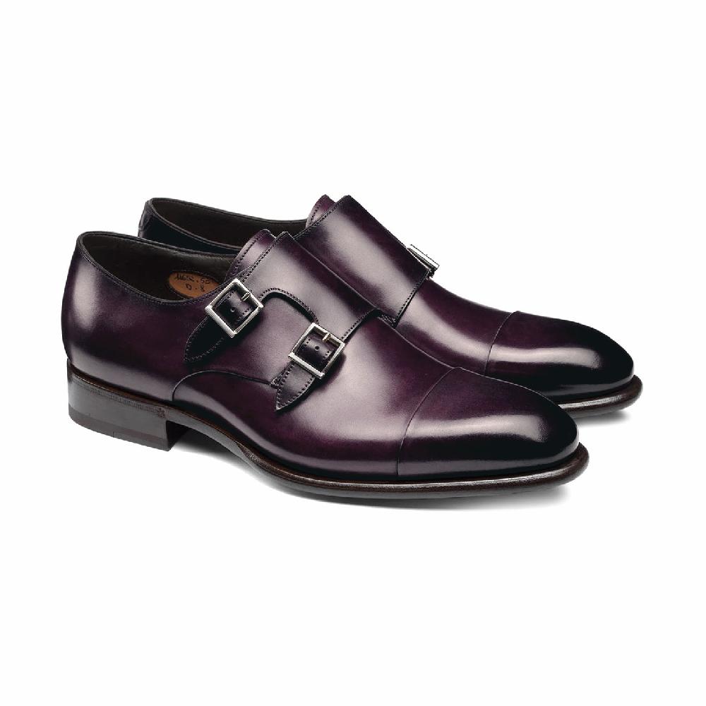 Santoni Doppia fibbia da uomo in pelle viola Prezzo Ridotto