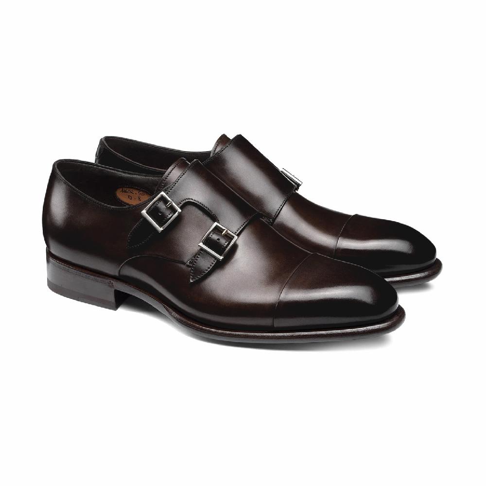 Santoni Doppia fibbia da uomo in pelle marrone testa di moro Presa