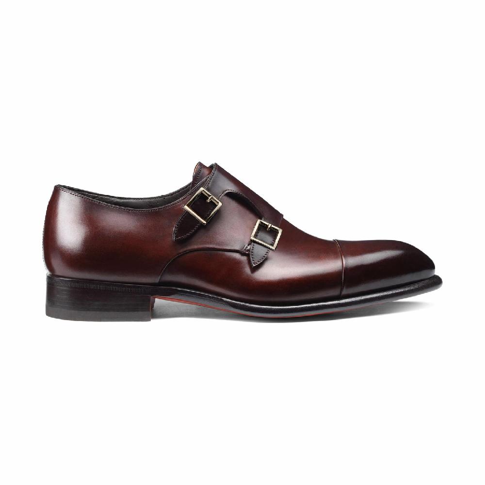 Santoni Doppia fibbia da uomo in pelle rossa