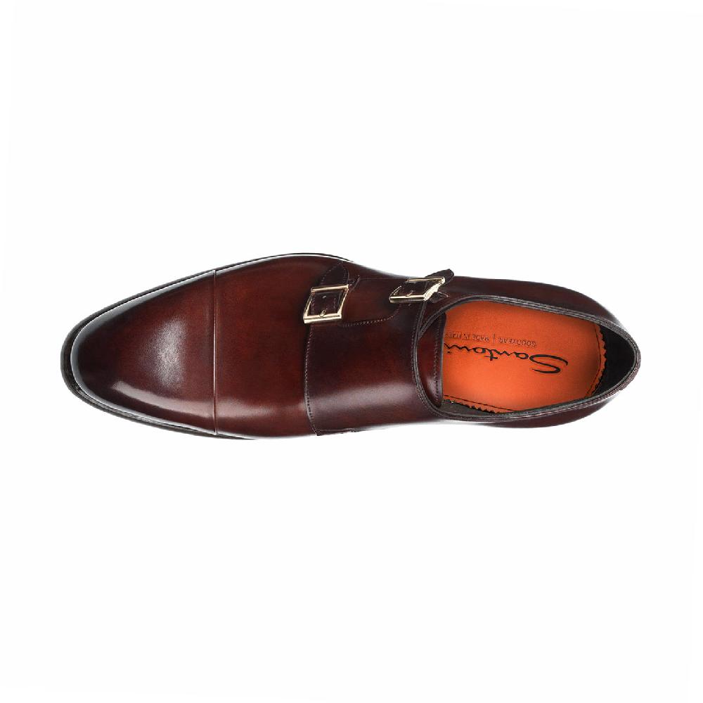 Santoni Doppia fibbia da uomo in pelle rossa Sconto