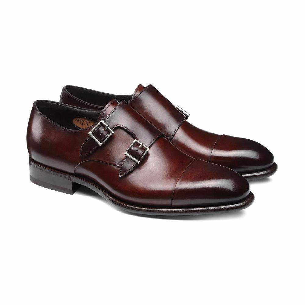 Santoni Doppia fibbia da uomo in pelle rossa Sconto