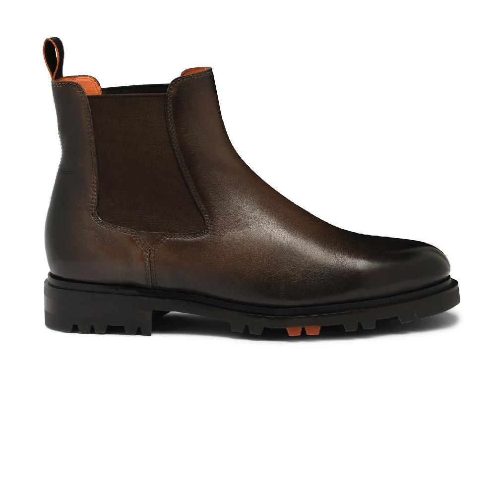 Santoni Stivaletto Chelsea da uomo in pelle testa di moro