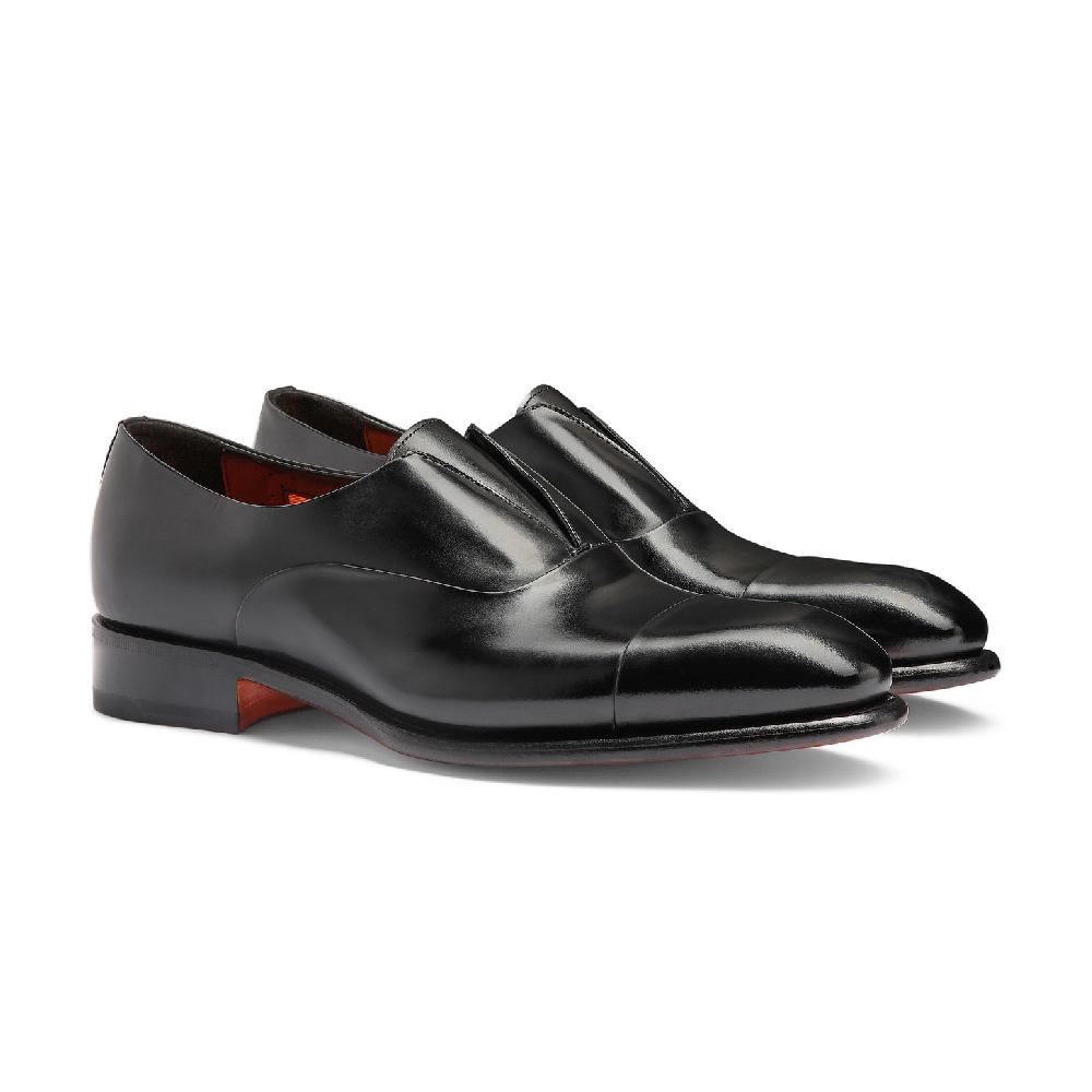 Santoni Stringata da uomo in pelle nera Saldi