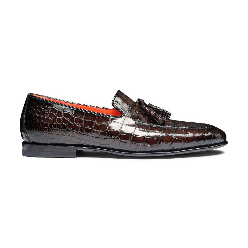 Santoni Mocassino con nappe da uomo in alligatore testa di moro