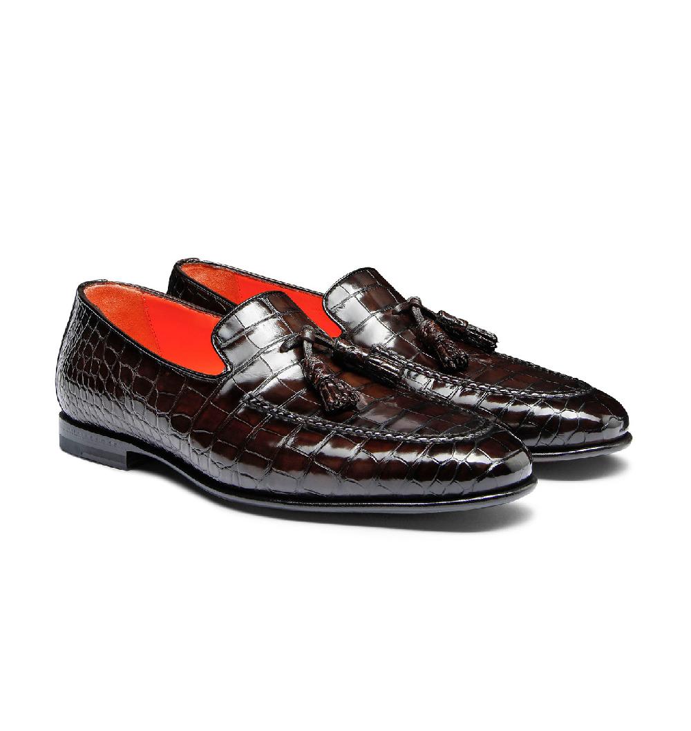 Santoni Mocassino con nappe da uomo in alligatore testa di moro Hotsell