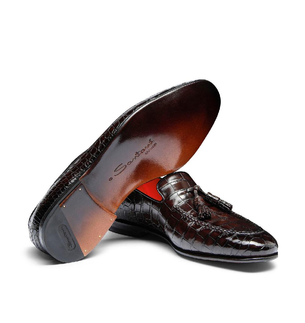 Santoni Mocassino con nappe da uomo in alligatore testa di moro Hotsell