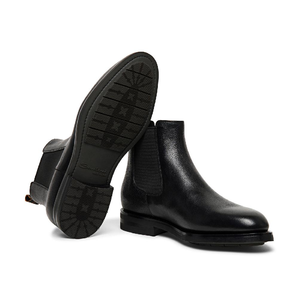 Santoni Stivaletto chelsea da uomo in pelle anticata nera Vendita Calda