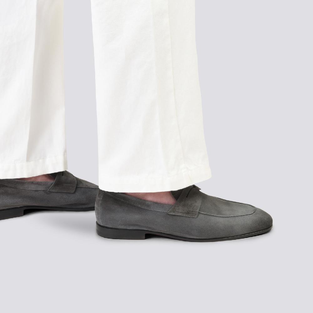 Santoni Mocassino Carlo da uomo in suede grigio Saldi Di Fabbrica