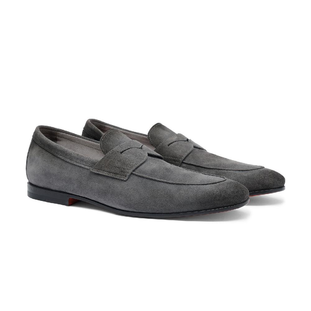 Santoni Mocassino Carlo da uomo in suede grigio Saldi Di Fabbrica