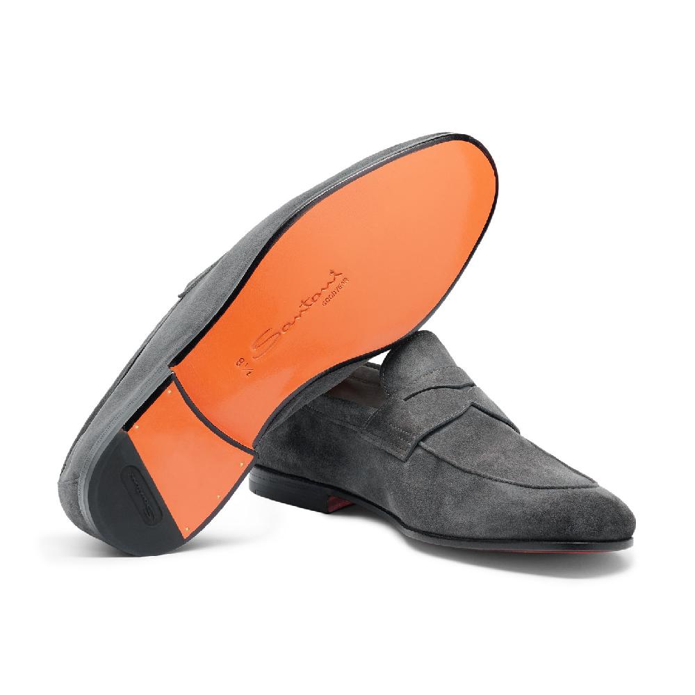 Santoni Mocassino Carlo da uomo in suede grigio Saldi Di Fabbrica