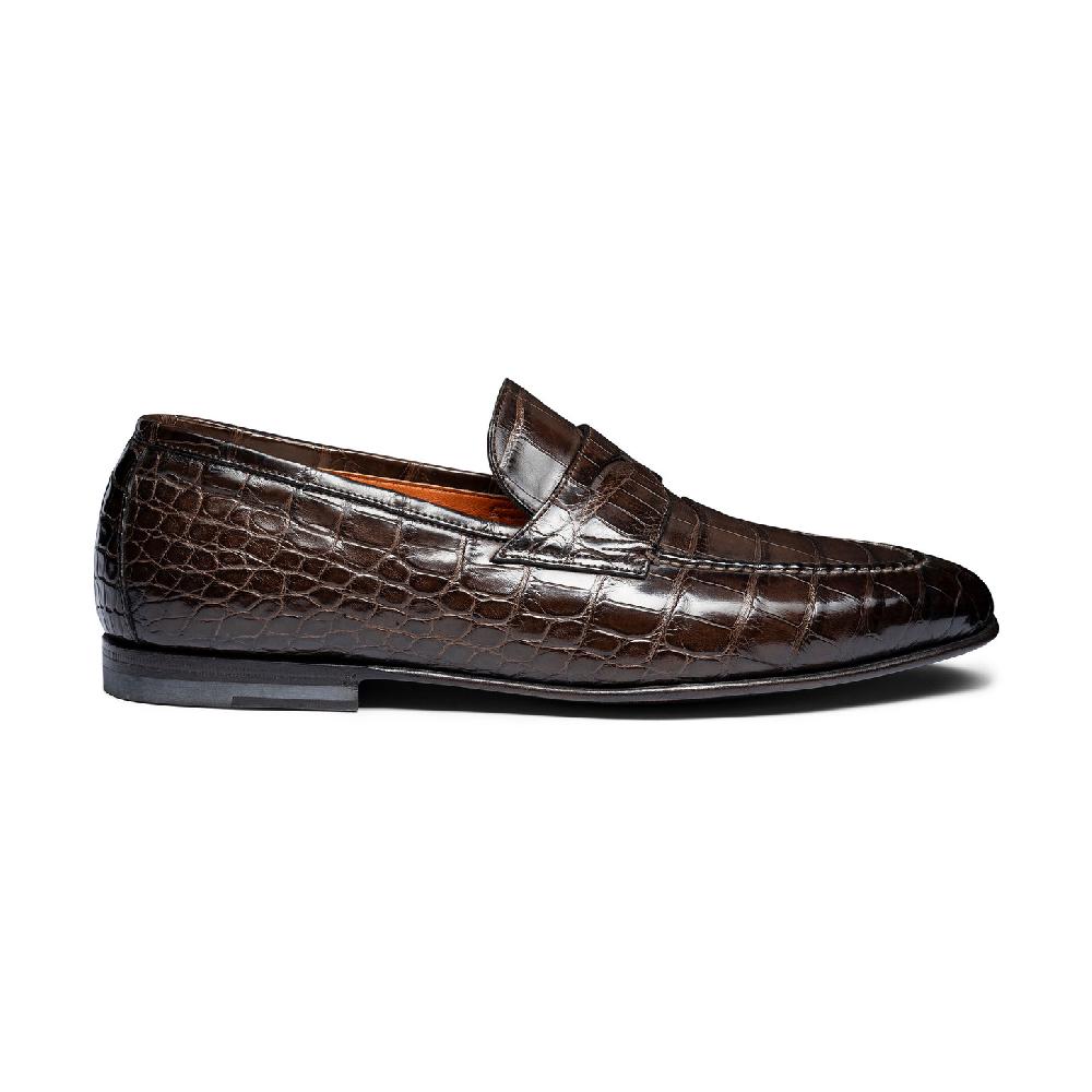Santoni Mocassino penny da uomo in alligatore testa di moro