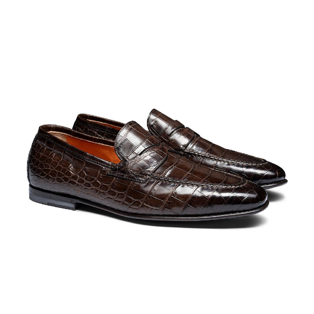 Santoni Mocassino penny da uomo in alligatore testa di moro I Più Venduti