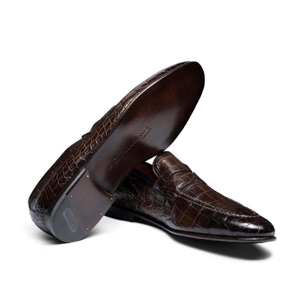 Santoni Mocassino penny da uomo in alligatore testa di moro I Più Venduti