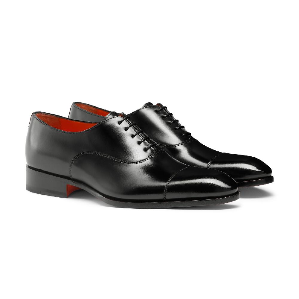 Santoni Stringata oxford da uomo in pelle anticata nera Vendite Flash