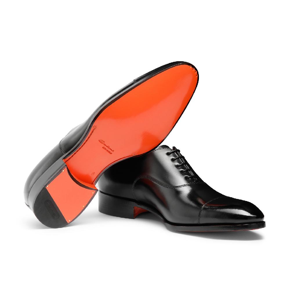 Santoni Stringata oxford da uomo in pelle anticata nera Vendite Flash