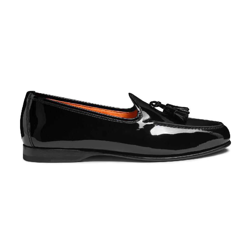 Santoni Mocassino Andrea con nappe da uomo in vernice nera