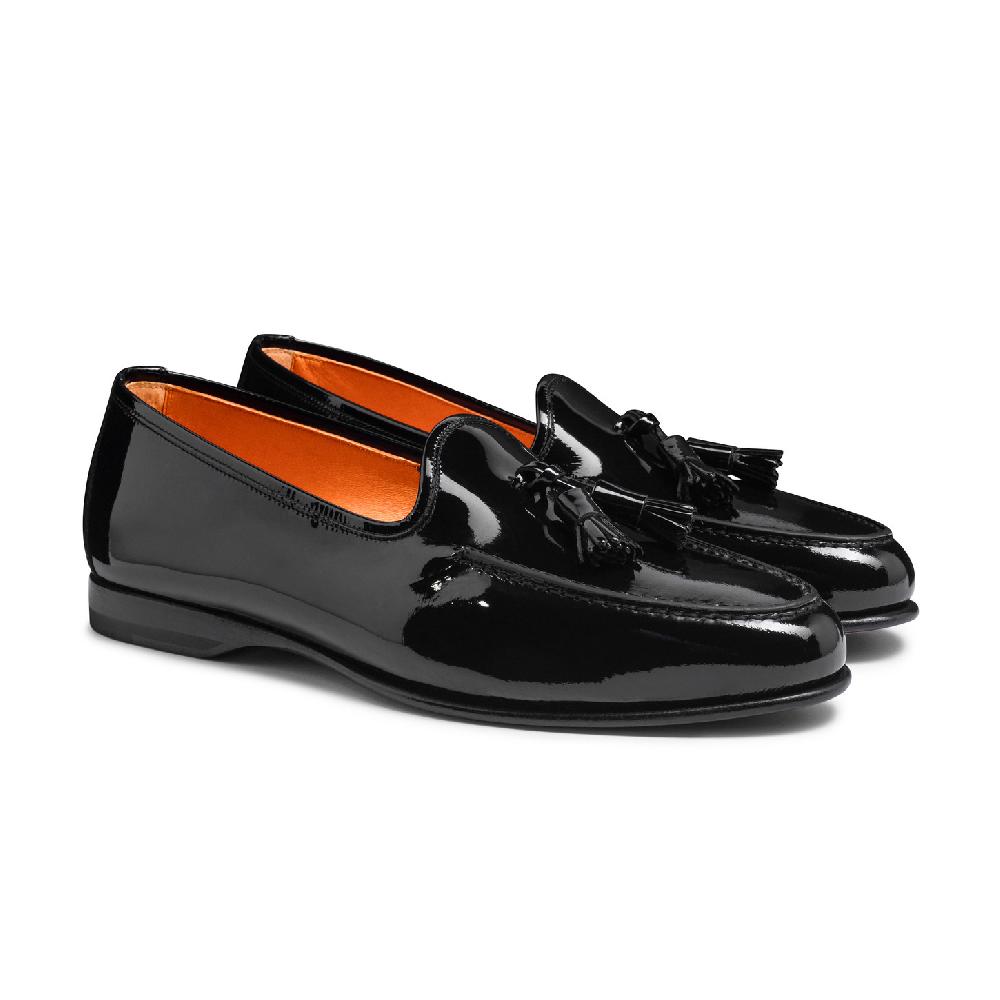 Santoni Mocassino Andrea con nappe da uomo in vernice nera Negozio