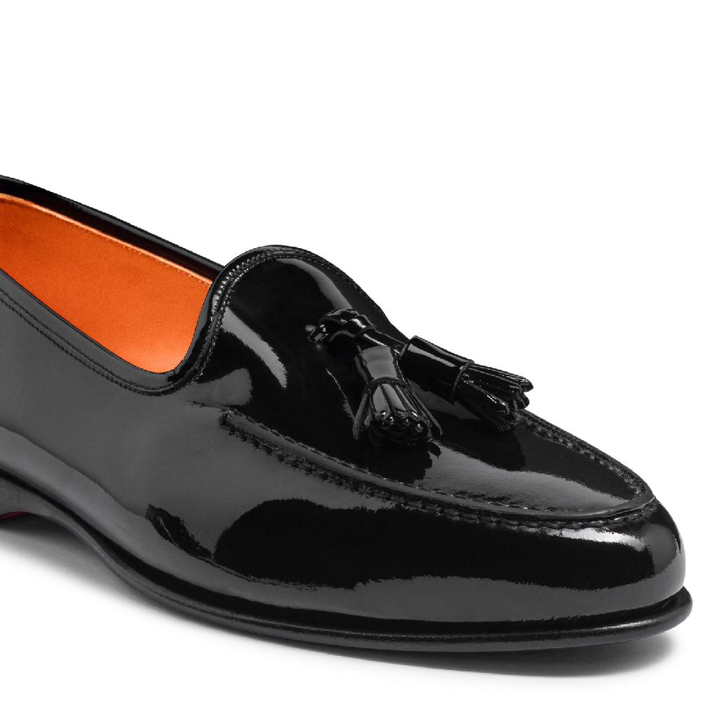 Santoni Mocassino Andrea con nappe da uomo in vernice nera Negozio