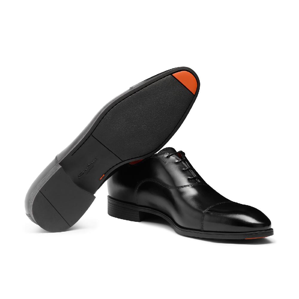 Santoni Stringata oxford da uomo in pelle nera In Saldo