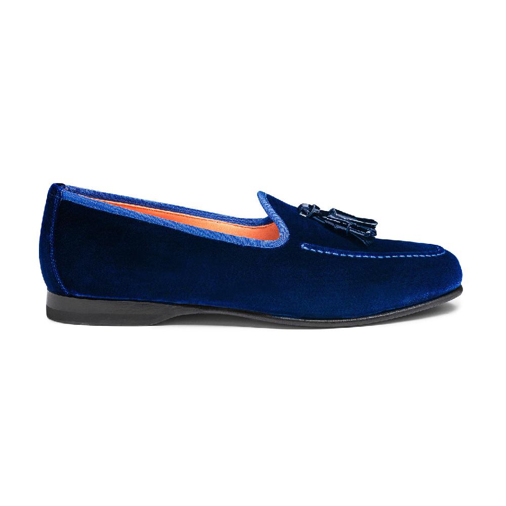 Santoni Mocassino Andrea con nappe da uomo in velluto blu