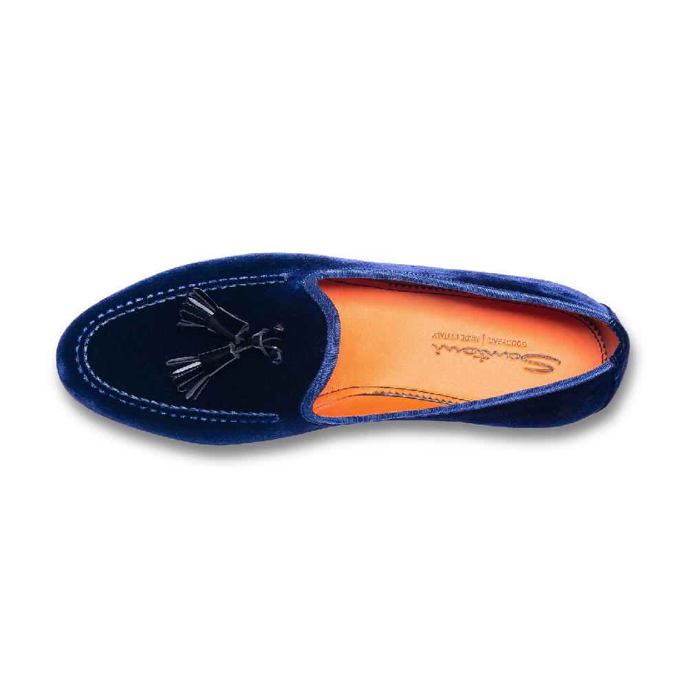Santoni Mocassino Andrea con nappe da uomo in velluto blu Nuova