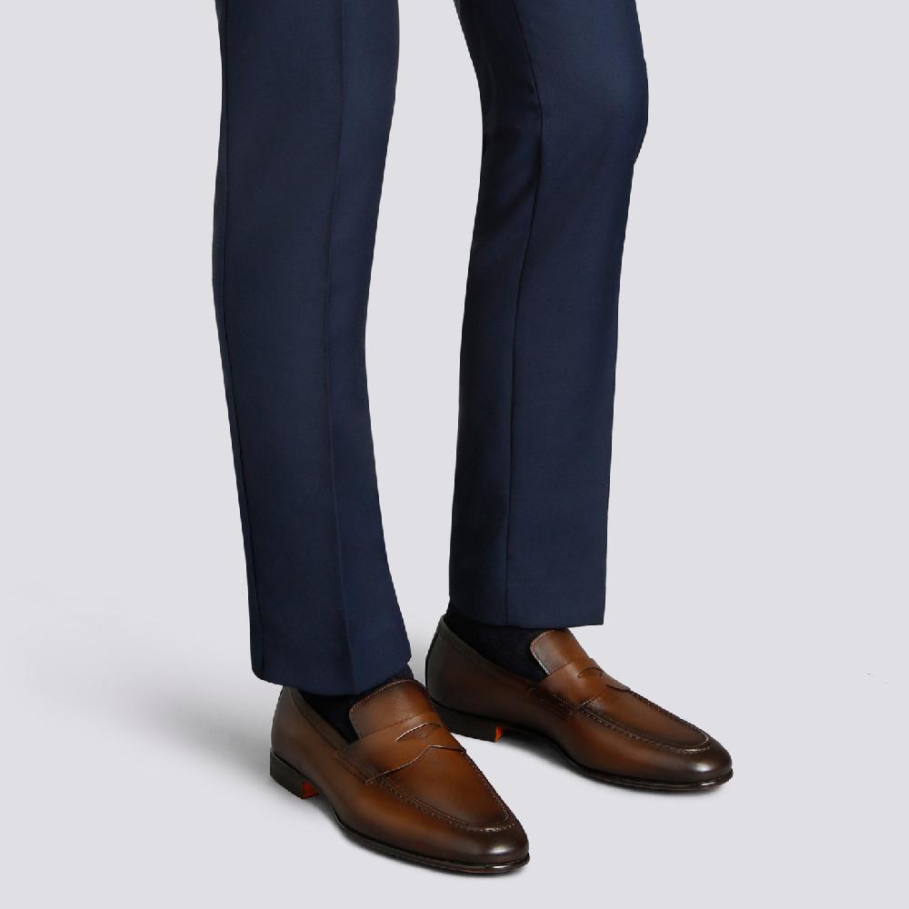 Santoni Mocassino penny da uomo in pelle anticata marrone Moda