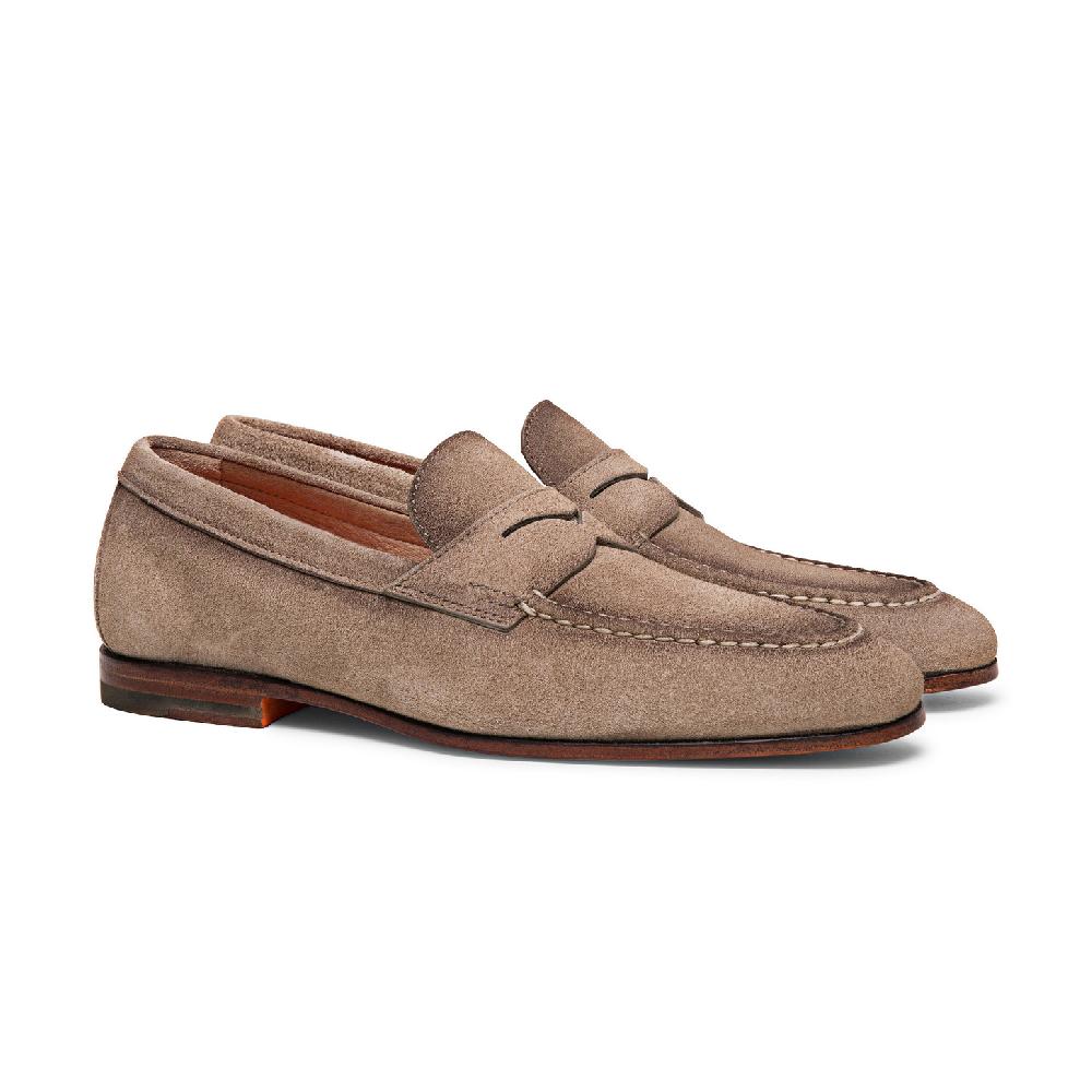 Santoni Mocassino penny da uomo in suede beige 2025