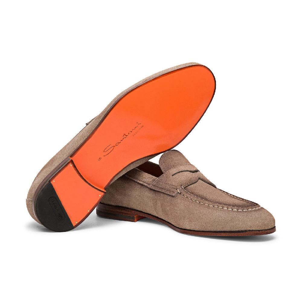 Santoni Mocassino penny da uomo in suede beige 2025