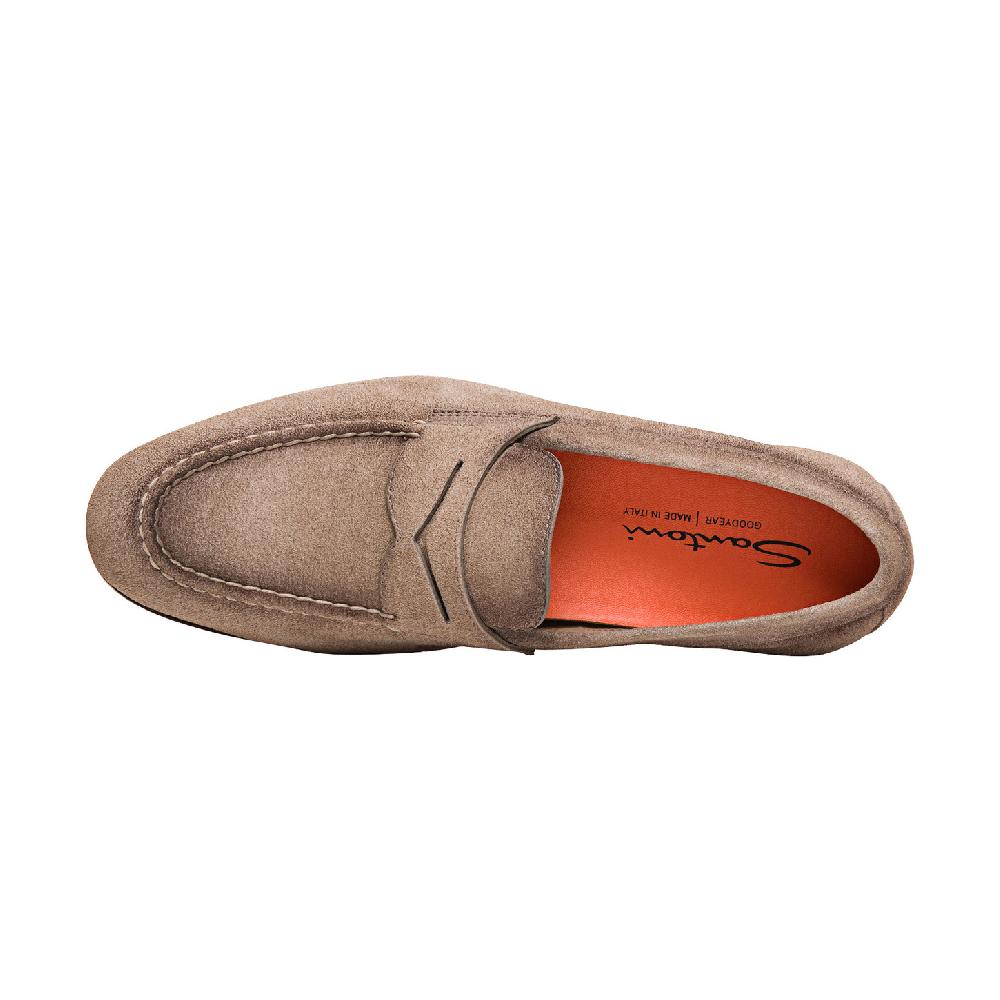 Santoni Mocassino penny da uomo in suede beige 2025