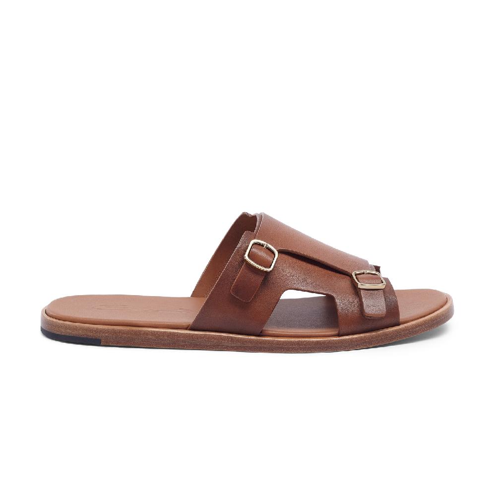 Santoni Sandalo doppia fibbia da uomo in pelle marrone