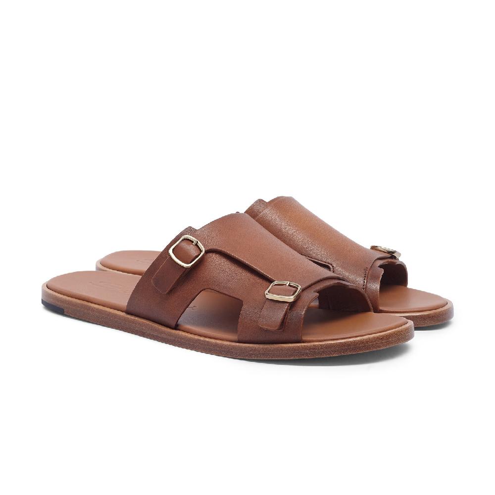 Santoni Sandalo doppia fibbia da uomo in pelle marrone 2025