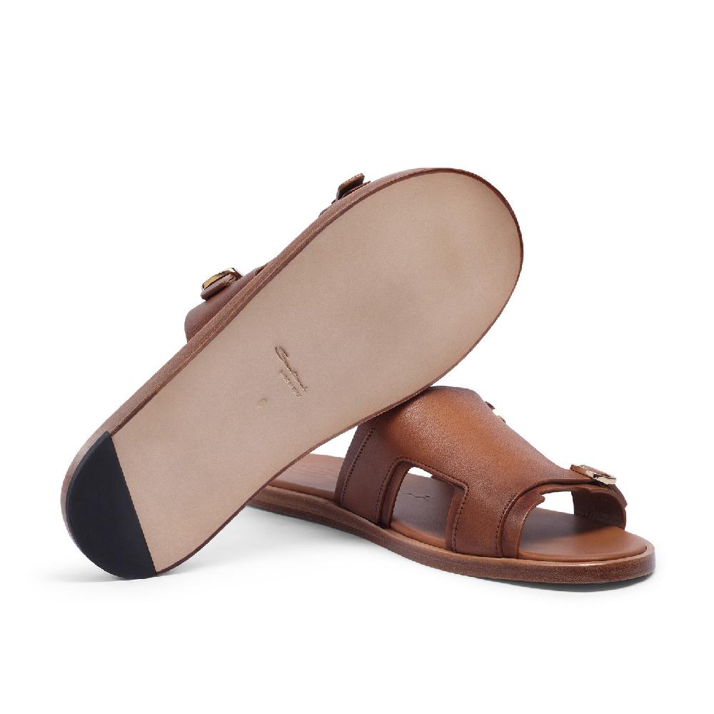 Santoni Sandalo doppia fibbia da uomo in pelle marrone 2025