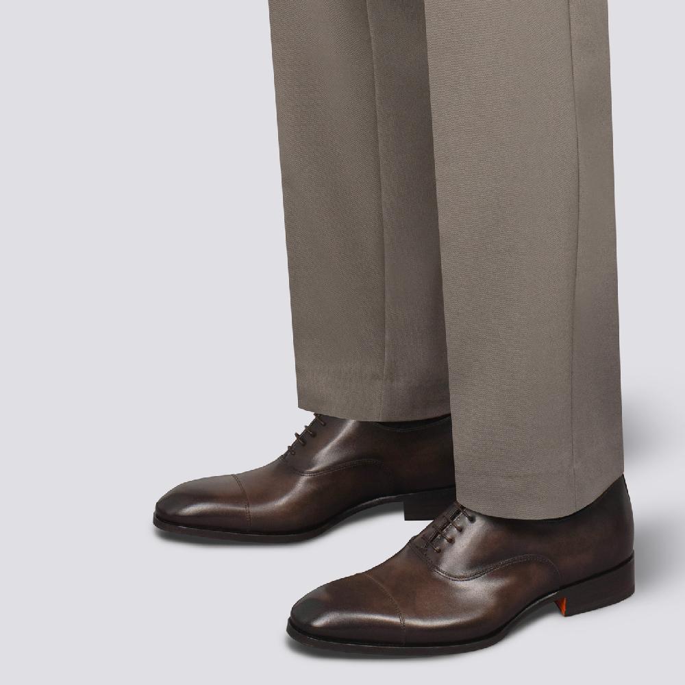 Santoni Stringata oxford da uomo in pelle anticata marrone In Linea