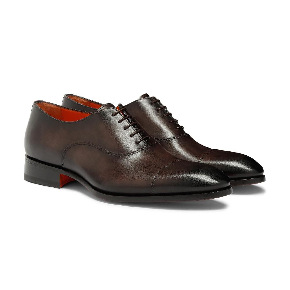 Santoni Stringata oxford da uomo in pelle anticata marrone In Linea