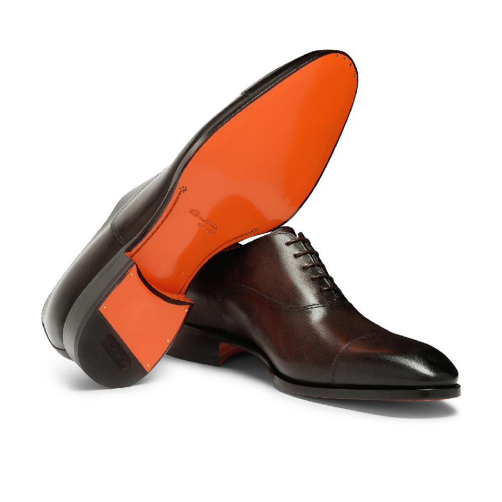 Santoni Stringata oxford da uomo in pelle anticata marrone In Linea