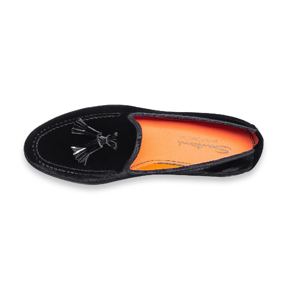 Santoni Mocassino Andrea con nappe da uomo in velluto nero Nuovo